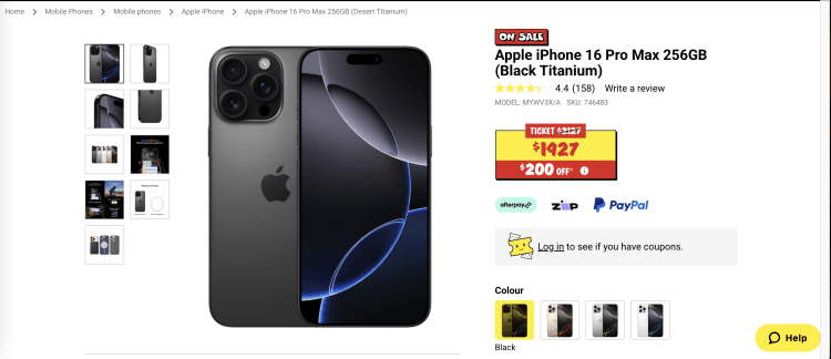 JB Hi-Fi: Apple iPhone 16 Pro Max 256GB – $1,927 – $200 Off